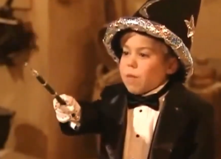 Timmy stole a wand and is having a lot of fun